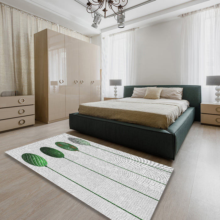 Patterned Sage Green Novelty Rug in a Bedroom, pat520