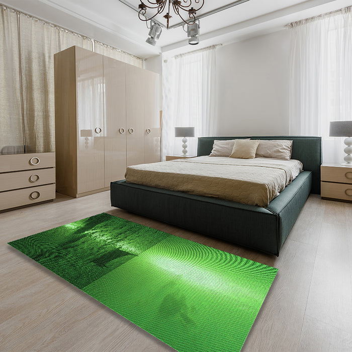 Patterned DarkGreen Rug in a Bedroom, pat521grn