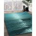 Machine Washable Transitional Medium Teal Green Rug in a Family Room, wshpat521lblu