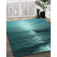 Patterned Medium Teal Green Rug, pat521lblu