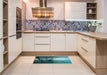 Patterned Medium Teal Green Rug in a Kitchen, pat521lblu