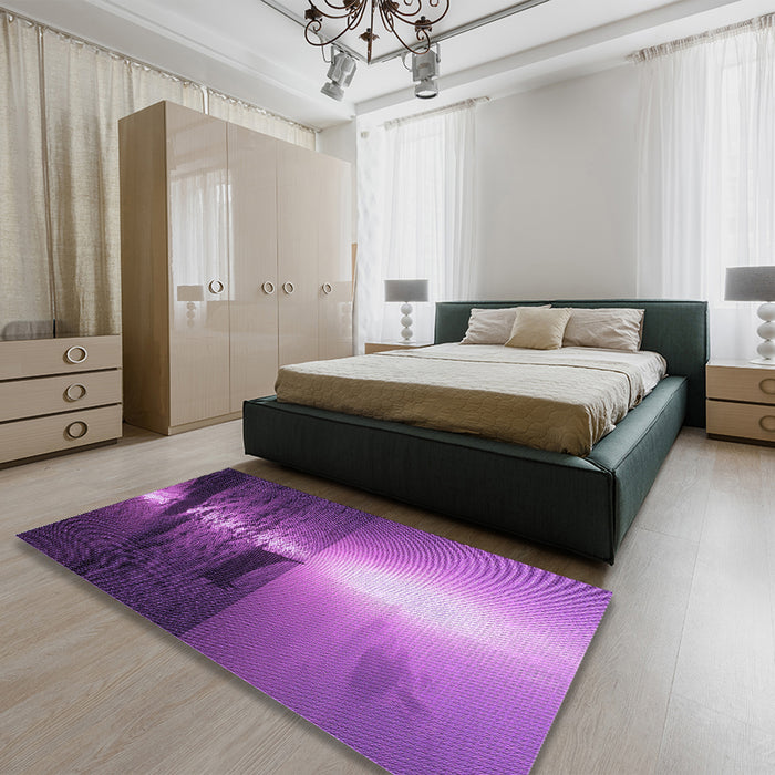 Patterned Dark Magenta Purple Rug in a Bedroom, pat521pur