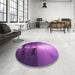 Round Patterned Dark Magenta Purple Rug in a Office, pat521pur