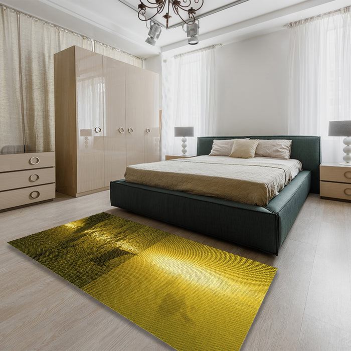 Patterned Yellow Rug in a Bedroom, pat521yw