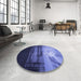 Round Patterned Sky Blue Rug in a Office, pat522blu