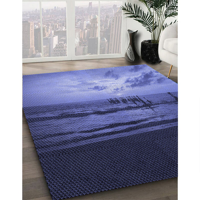 Patterned Sky Blue Rug in Family Room, pat522blu