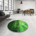 Round Patterned Deep Emerald Green Rug in a Office, pat522grn