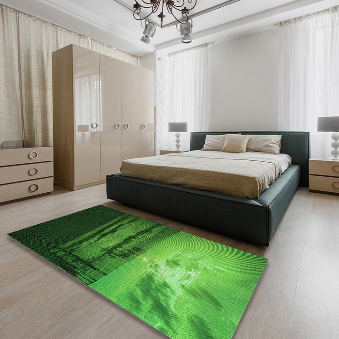 Round Machine Washable Transitional Deep Emerald Green Rug in a Office, wshpat522grn