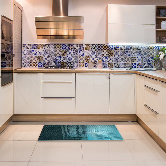 Patterned Deep-Sea Blue Rug in a Kitchen, pat522lblu