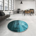 Round Patterned Deep-Sea Blue Rug in a Office, pat522lblu