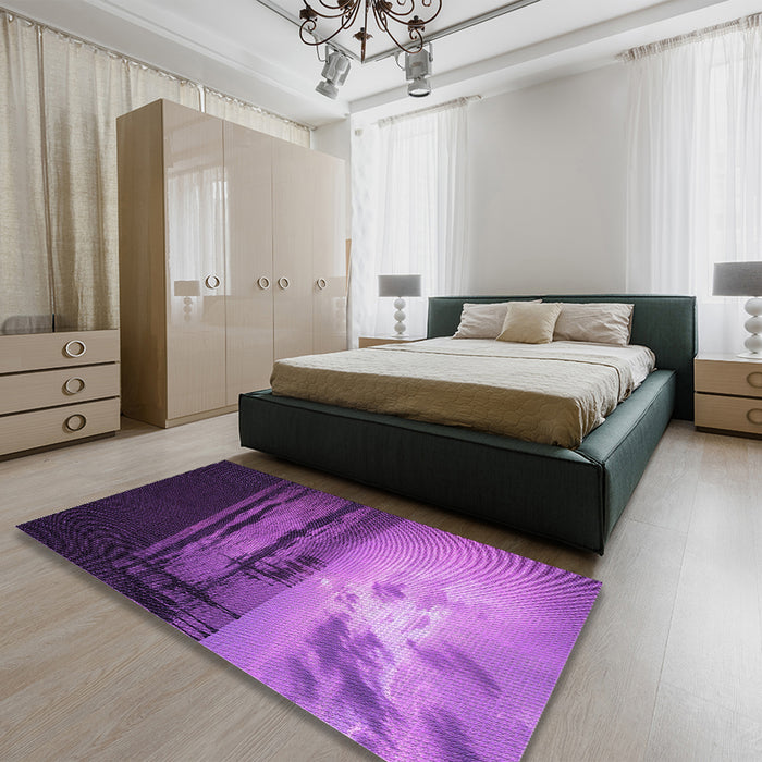 Round Machine Washable Transitional Purple Rug in a Office, wshpat522pur