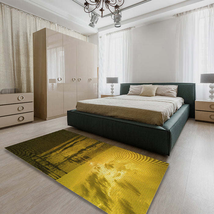 Patterned Yellow Rug in a Bedroom, pat522yw