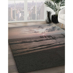 Patterned Charcoal Black Novelty Rug in Family Room, pat522