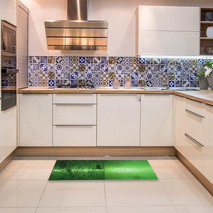 Patterned DarkGreen Rug in a Kitchen, pat523grn