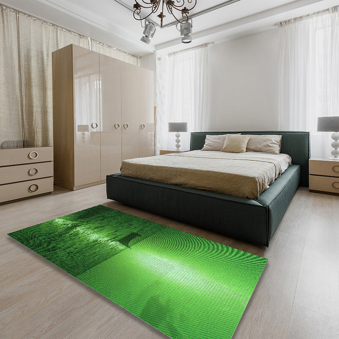 Patterned DarkGreen Rug in a Bedroom, pat523grn