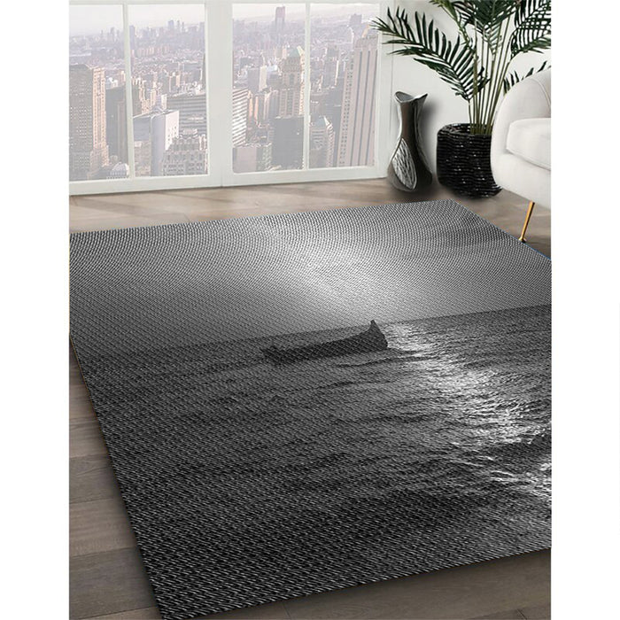 Patterned Black Rug in Family Room, pat523gry