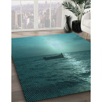 Patterned Medium Teal Green Rug, pat523lblu
