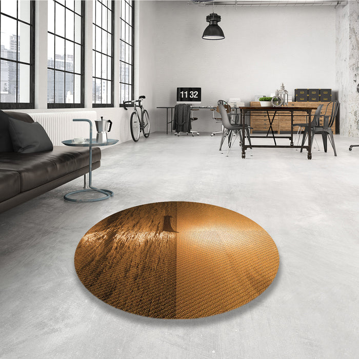 Round Patterned Red Brown Rug in a Office, pat523org