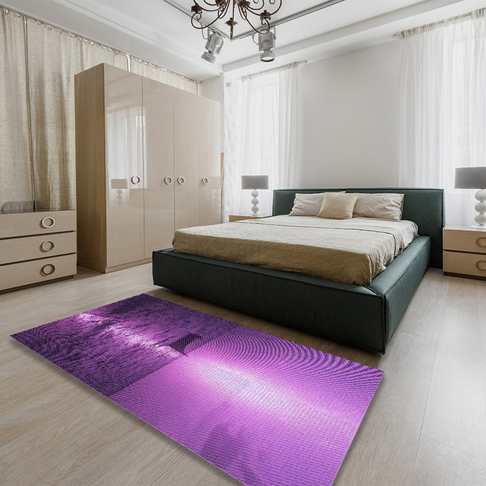 Patterned Dark Magenta Purple Rug in a Bedroom, pat523pur