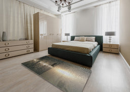 Patterned Mocha Brown Novelty Rug in a Bedroom, pat523