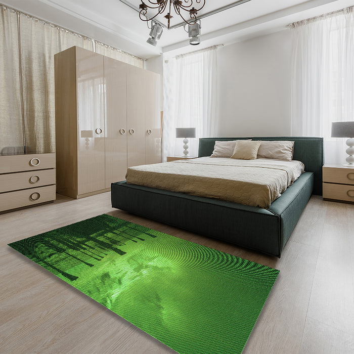 Patterned Deep Emerald Green Rug in a Bedroom, pat524grn