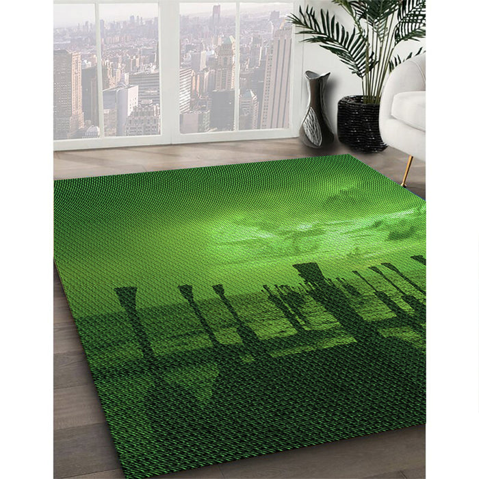 Patterned Deep Emerald Green Rug in Family Room, pat524grn