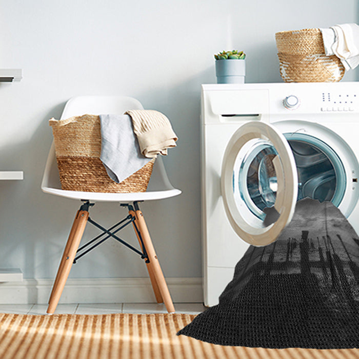 Machine Washable Transitional Charcoal Black Rug in a Washing Machine, wshpat524gry