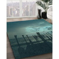 Patterned Deep Teal Green Rug, pat524lblu