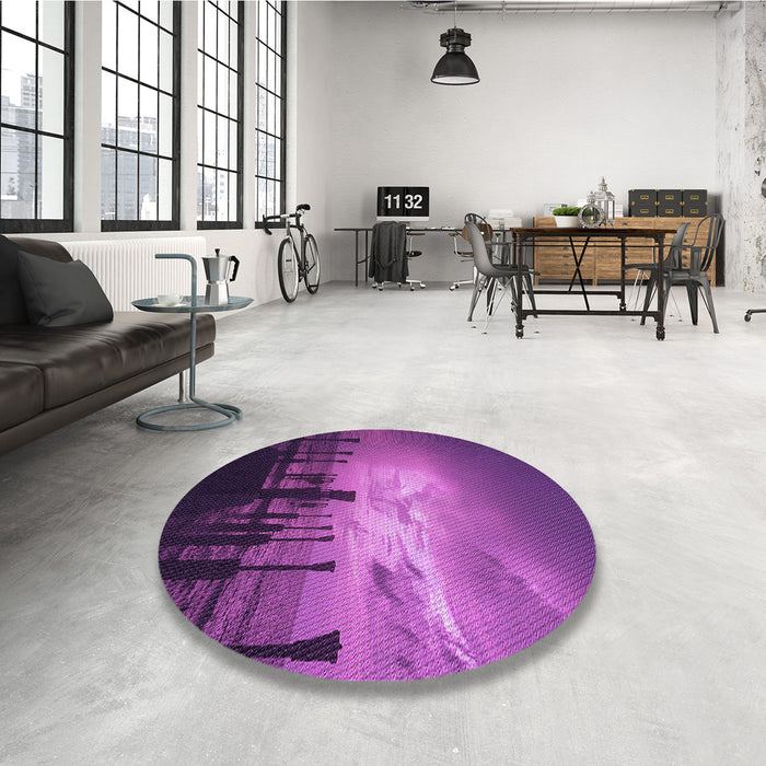 Round Patterned Purple Rug in a Office, pat524pur