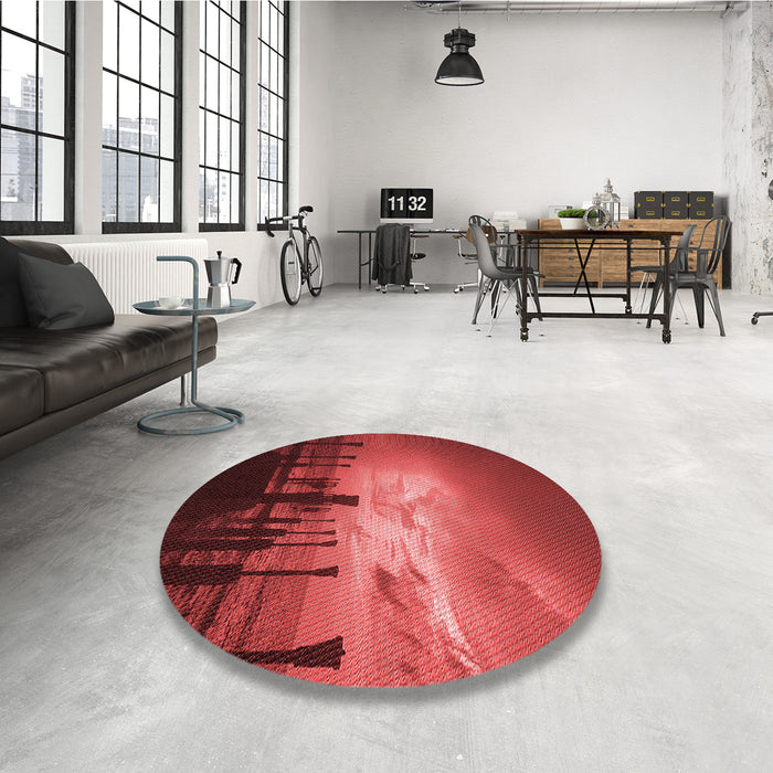 Round Patterned Red Rug in a Office, pat524rd