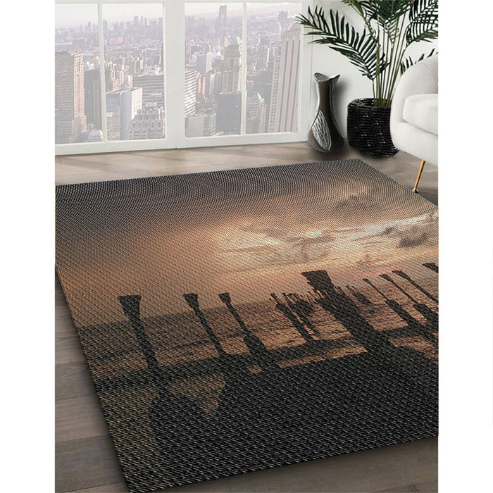 Patterned Dark Almond Brown Novelty Rug in Family Room, pat524