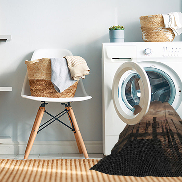 Machine Washable Transitional Dark Almond Brown Rug in a Washing Machine, wshpat524