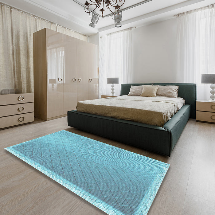 Patterned Blue Ivy Blue Rug in a Bedroom, pat525lblu