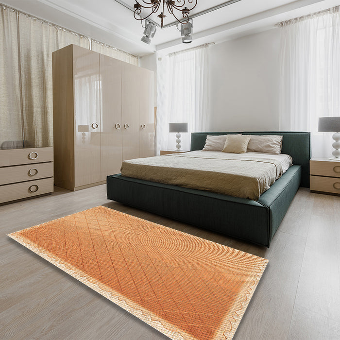 Patterned Neon Orange Rug in a Bedroom, pat525org