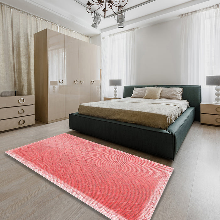 Patterned Light Coral Pink Rug in a Bedroom, pat525rd