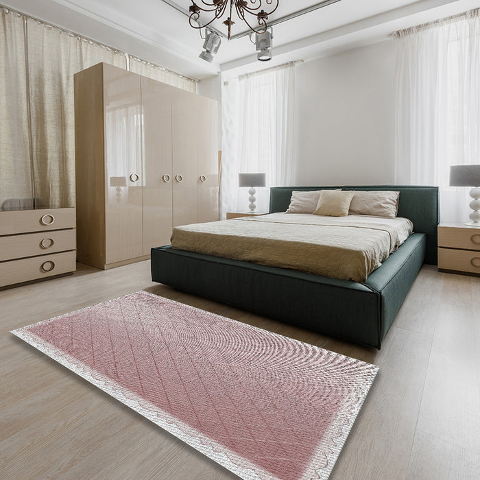 Patterned Rose Gold Pink Novelty Rug in a Bedroom, pat525