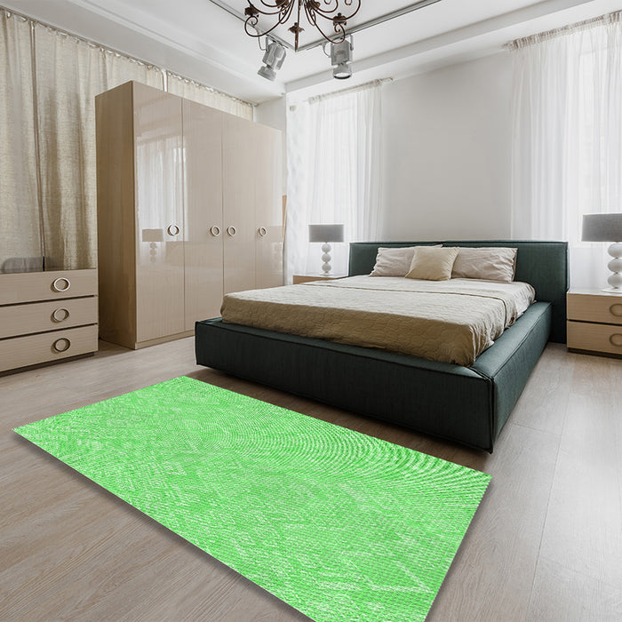 Patterned Emerald Green Rug in a Bedroom, pat526grn