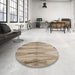Round Machine Washable Transitional Brown Rug in a Office, wshpat527