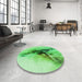 Round Patterned Green Rug in a Office, pat528grn