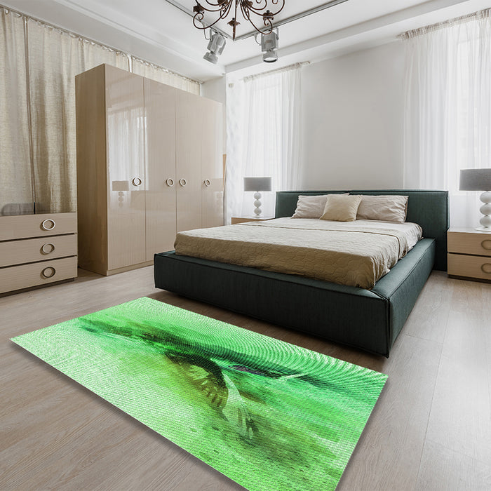 Patterned Green Rug in a Bedroom, pat528grn