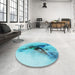 Round Patterned Light Sea Green Rug in a Office, pat528lblu