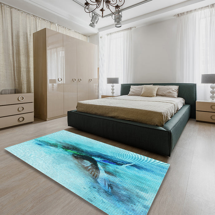 Patterned Light Sea Green Rug in a Bedroom, pat528lblu