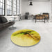 Round Patterned Bold Yellow Rug in a Office, pat528yw