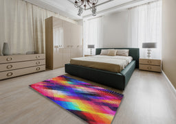 Patterned Plum Purple Modern Rug in a Bedroom, pat52