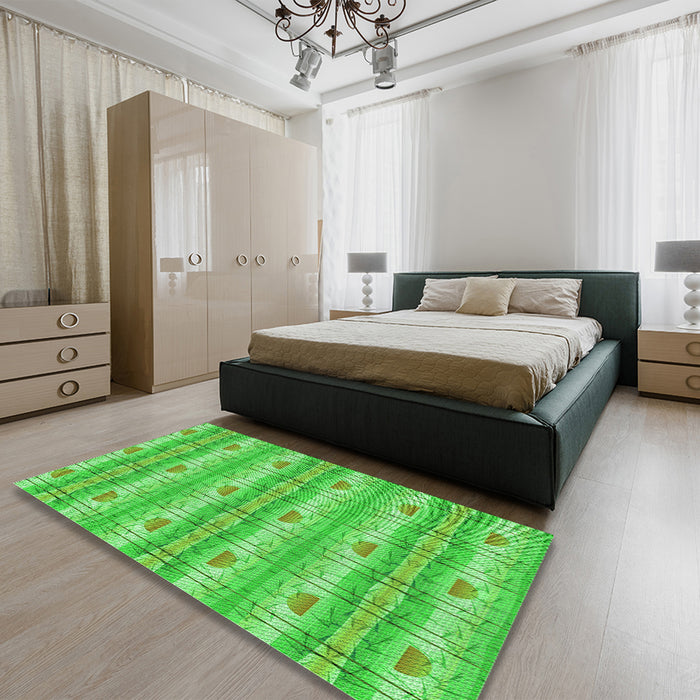 Patterned Neon Green Rug in a Bedroom, pat530grn