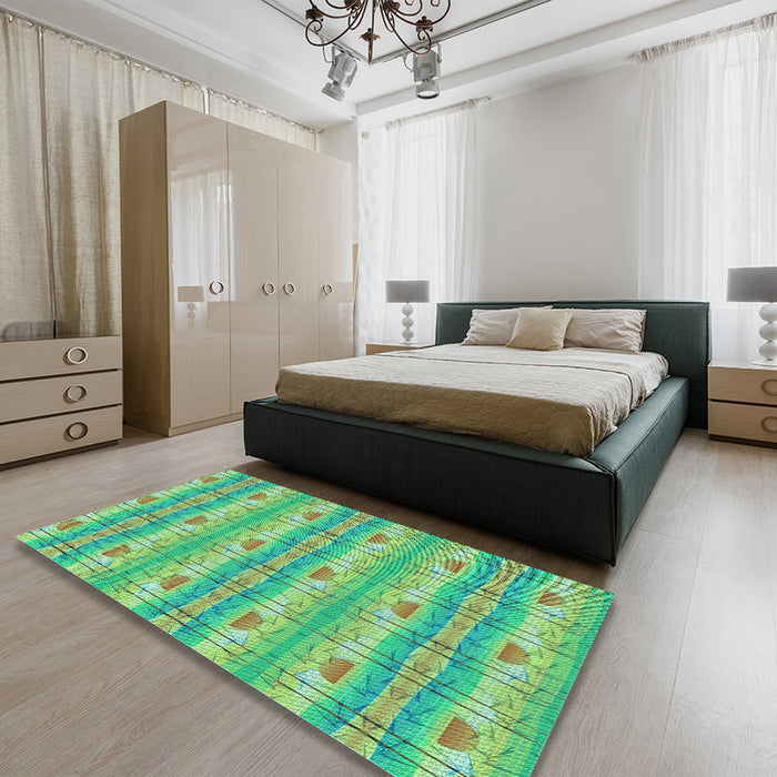 Patterned Lime Mint Green Rug in a Bedroom, pat530lblu