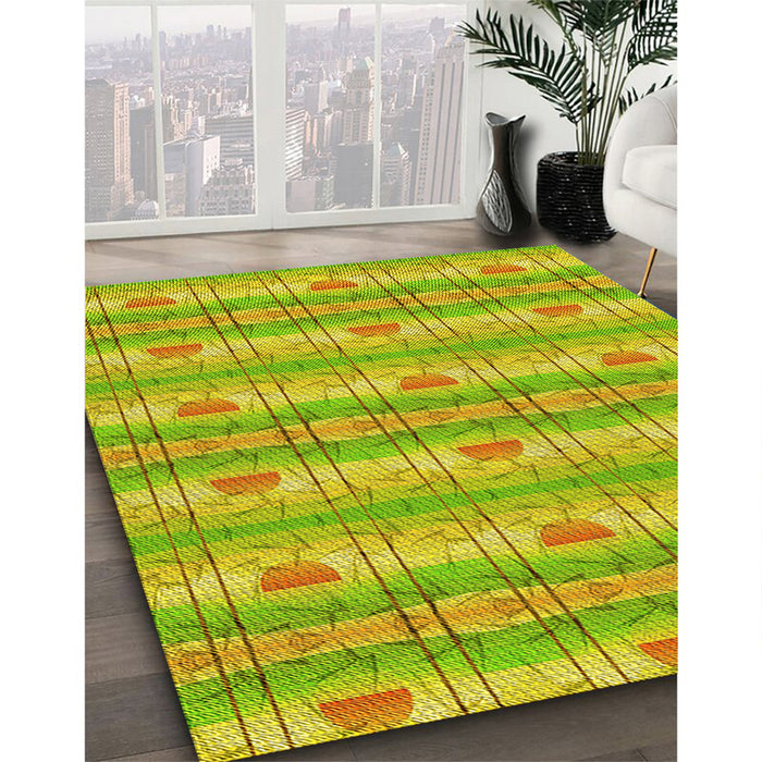 Patterned Green Rug in Family Room, pat530yw