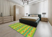 Machine Washable Transitional Dark Yellow Green Rug in a Bedroom, wshpat530