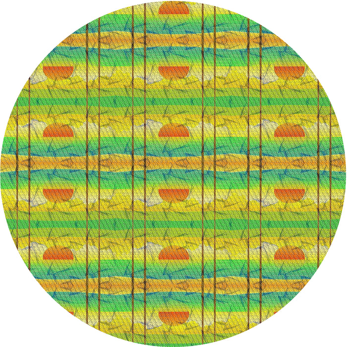 Sideview of Patterned Dark Yellow Green Novelty Rug, pat530