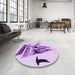 Round Patterned Medium Orchid Purple Rug in a Office, pat531pur